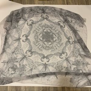 H&M white grey square butterfly scarf